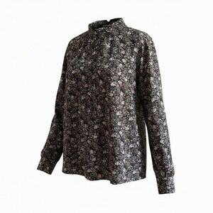LOFT Plus Womens Black Floral Mock Neck Long Sleeve Blouse Size 20 High Neck Top